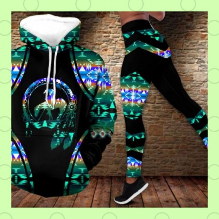 Pattern Blue Native American 3d hoodie legging 3