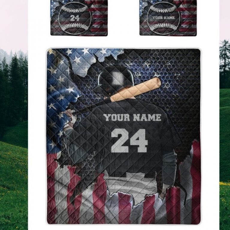 Personalized Batting baseball American flag custom quilt bedding set 1