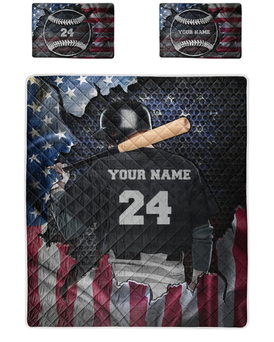 Personalized Batting baseball American flag custom quilt bedding set 2