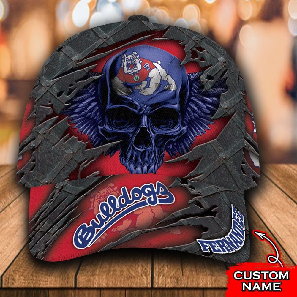 Personalized Fresno State Bulldogs skull custom cap 1