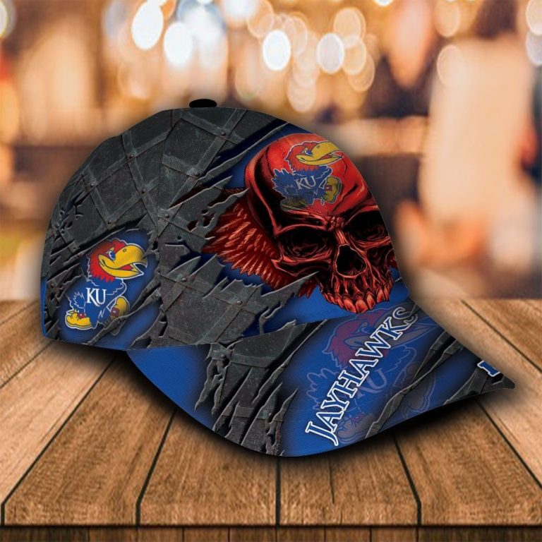 Personalized Kansas Jayhawks skull custom cap 2
