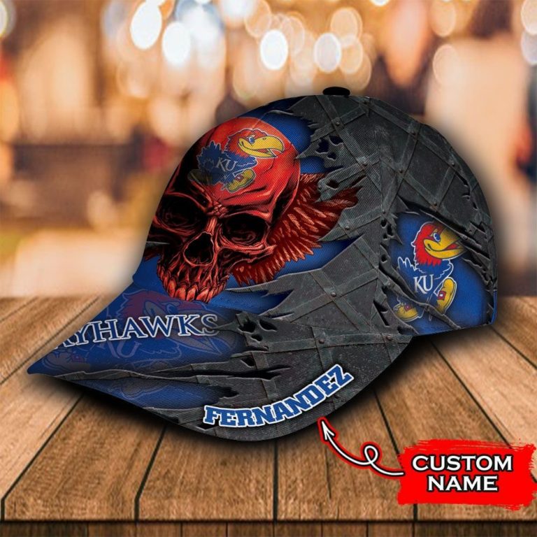 Personalized Kansas Jayhawks skull custom cap 3