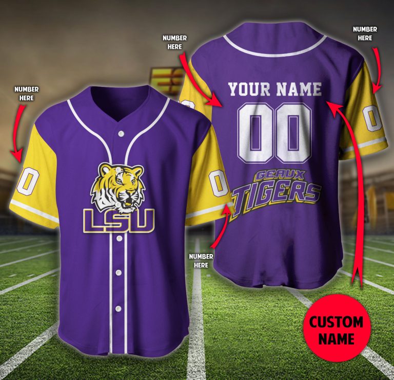 Personalized LSU Tigers custom baseball jersey 1