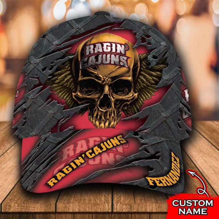 Personalized Louisiana Ragin Cajuns skull custom cap 1