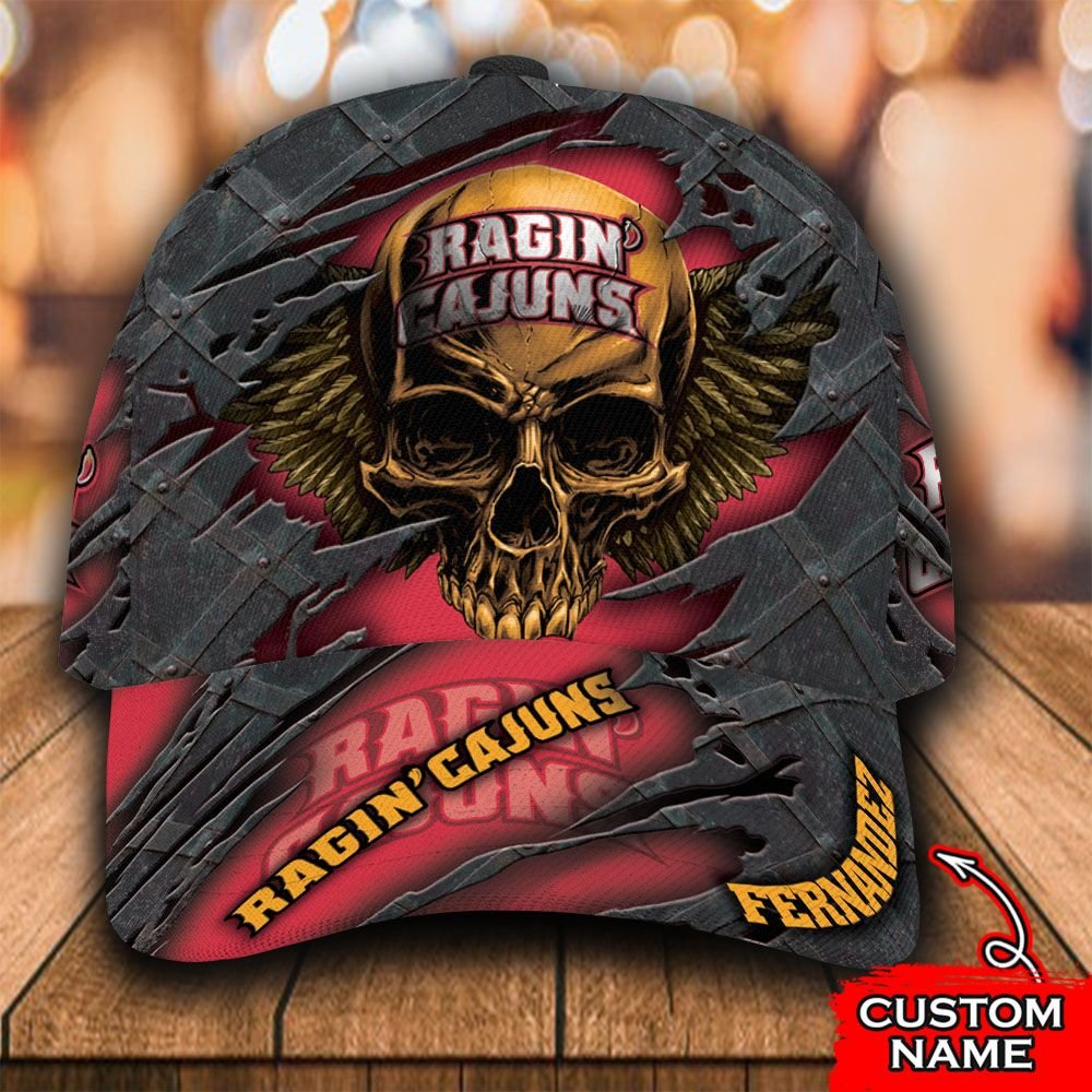 Personalized Louisiana Ragin Cajuns skull custom cap 1