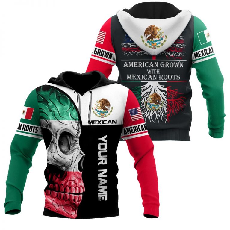 Personalized Skull Coat Of Arms mexico American grown with Mexican roots custom 3d shirt, hoodie (2) Personalized Skull Coat Of Arms mexico American grown with Mexican roots custom 3d shirt hoodie 2