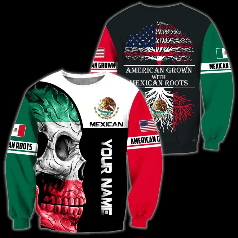 Personalized Skull Coat Of Arms mexico American grown with Mexican roots custom 3d shirt, hoodie (4) Personalized Skull Coat Of Arms mexico American grown with Mexican roots custom 3d shirt hoodie 4