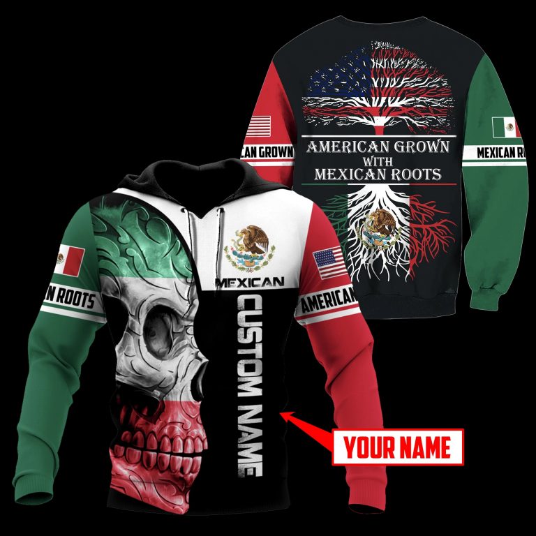 Personalized Skull Coat Of Arms mexico American grown with Mexican roots custom 3d shirt, hoodie (6) Personalized Skull Coat Of Arms mexico American grown with Mexican roots custom 3d shirt hoodie 6