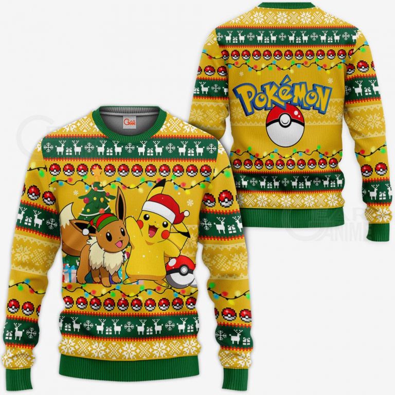 Pikachu Eevee Pokemon pokeball sweater, sweatshirt 1 Pikachu Eevee Pokemon pokeball sweater sweatshirt 1