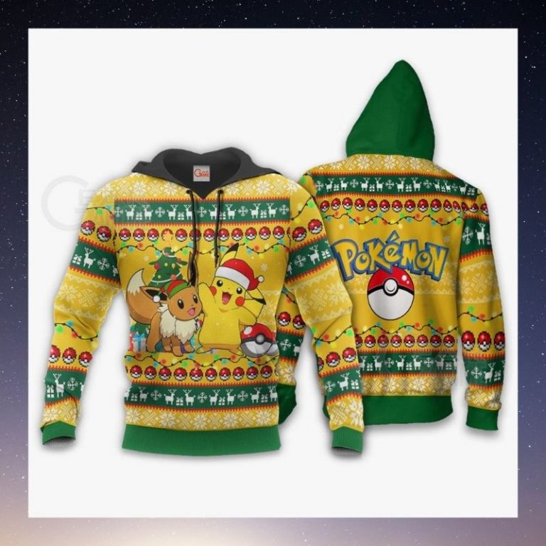 Pikachu Eevee Pokemon pokeball sweater, sweatshirt 4 Pikachu Eevee Pokemon pokeball sweater sweatshirt 4