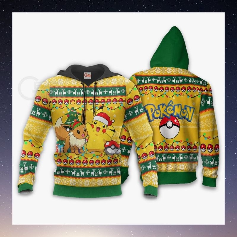 Pikachu Eevee Pokemon pokeball sweater, sweatshirt 2 Pikachu Eevee Pokemon pokeball sweater sweatshirt 4