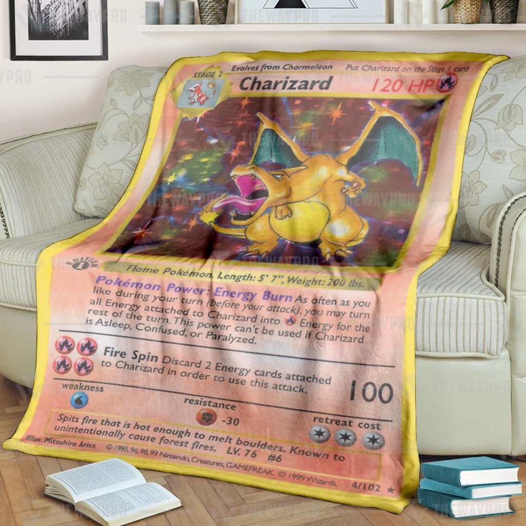 Pokemon Charizard Card fleece blanket 3