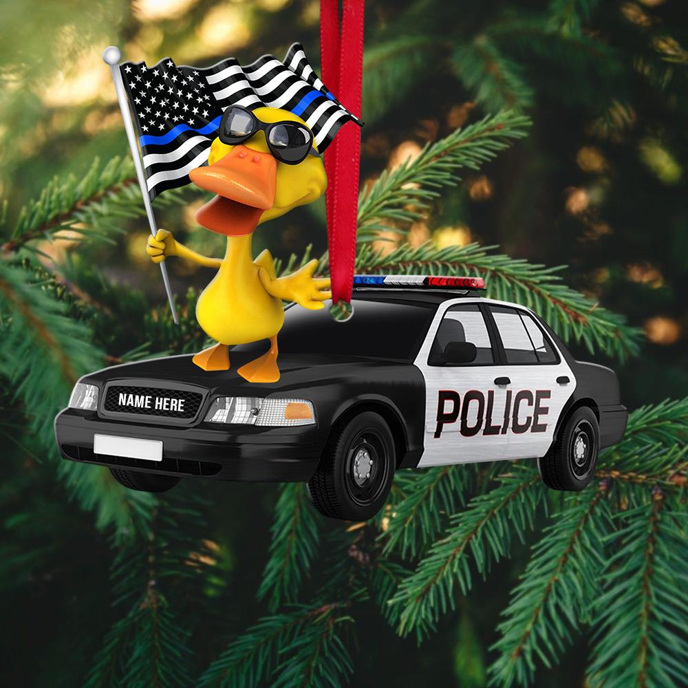 Police Christmas thin line blue American flag duck custom ornament 13 Police Christmas thin line blue American flag duck custom ornament 4