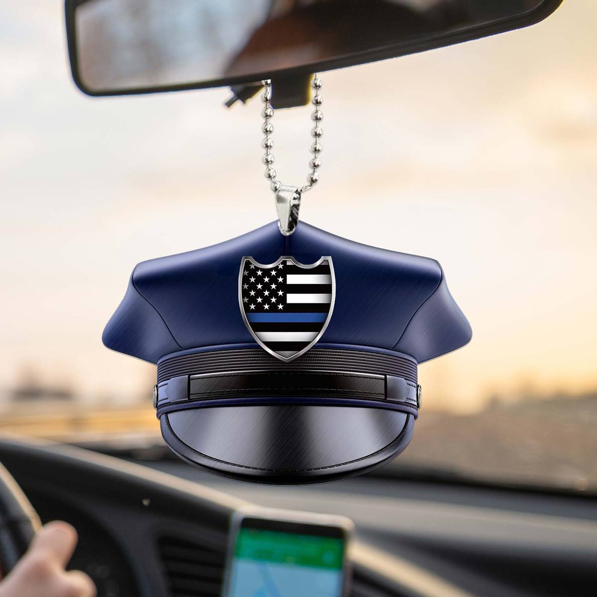 Police Hat thin blue line flag car ornament 2 Police Hat thin blue line flag car ornament 1