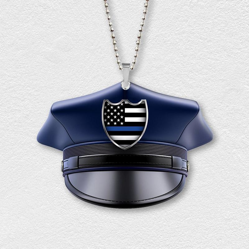 Police Hat thin blue line flag car ornament 3 Police Hat thin blue line flag car ornament 2