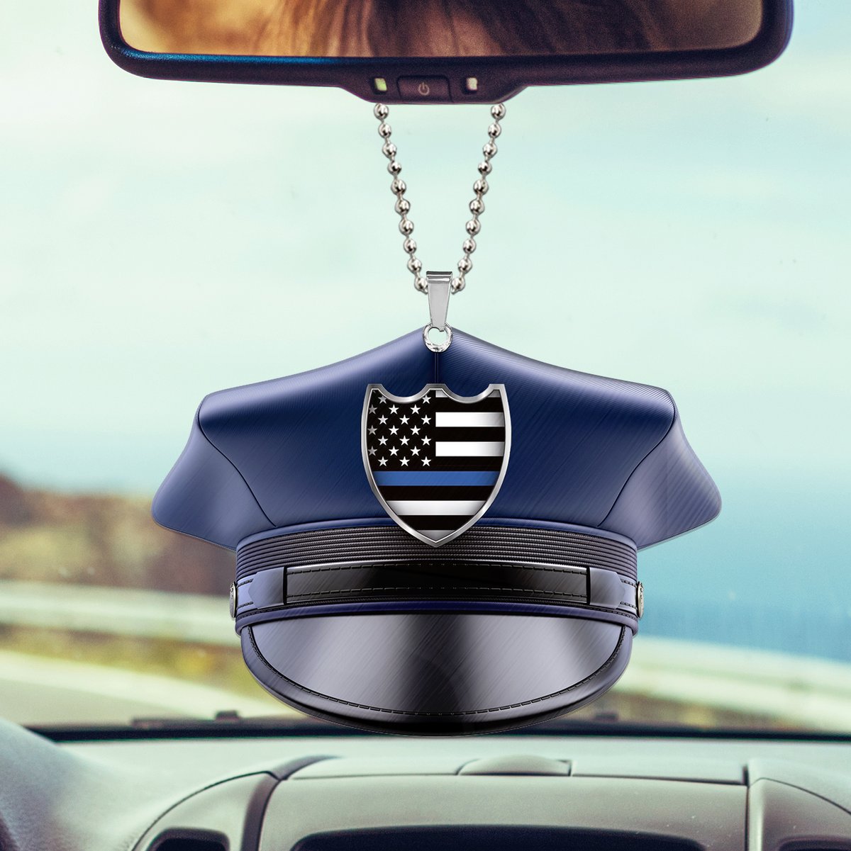 Police Hat thin blue line flag car ornament 1 Police Hat thin blue line flag car ornament