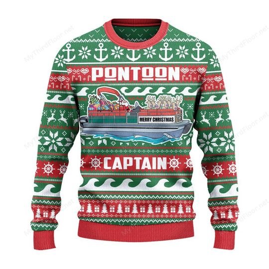 Pontoon Captain Merry Christmas sweater sweatshirt 2