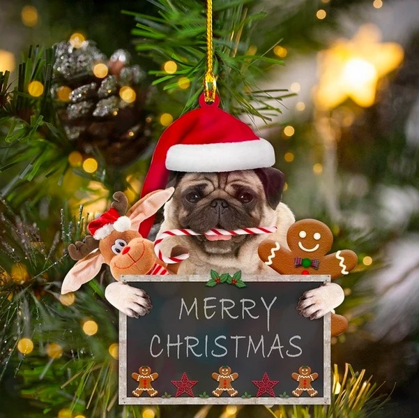 Pug deer gingerbread Merry Christmas Ornament 1
