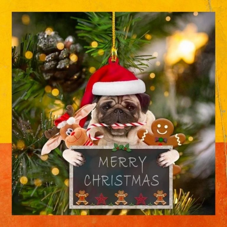 Pug deer gingerbread Merry Christmas Ornament 2