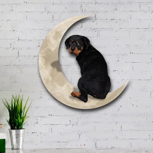 Rottweiler dog and moon hanging metal sign1