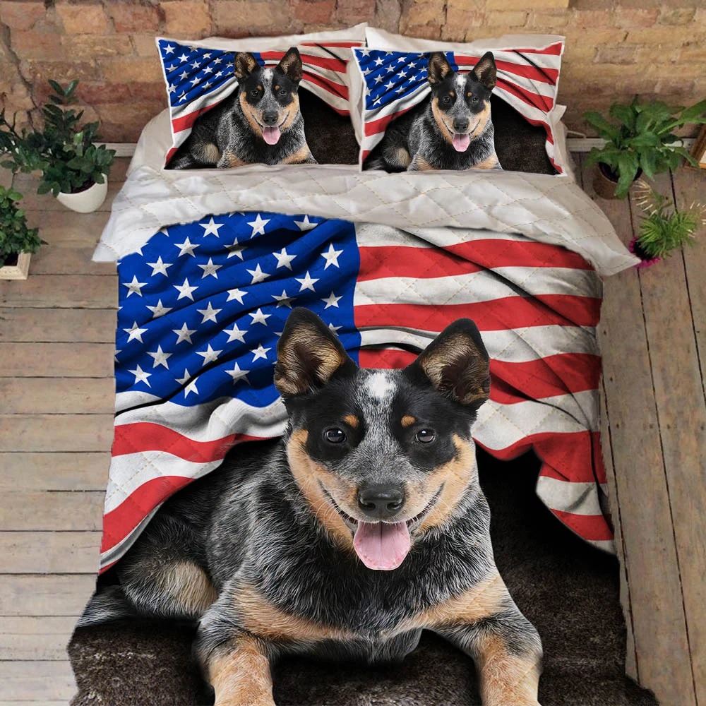 Australian Cattle Dog American flag quilt bedding set 1