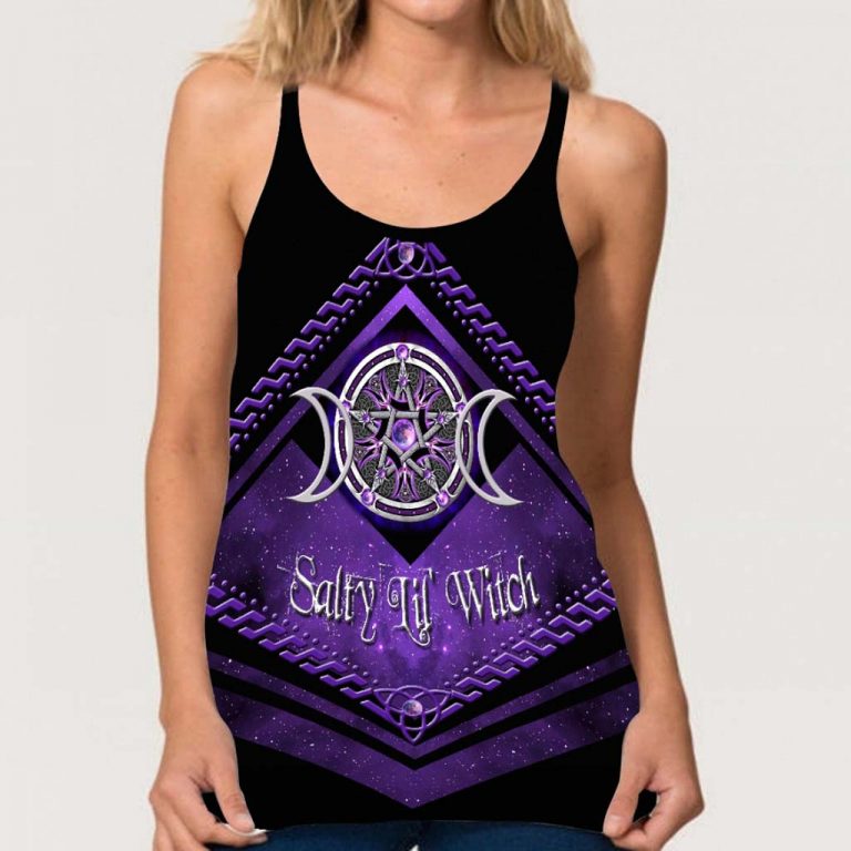 Salty Lil' Witch Purple Triple Moon criss cross tank top, leggings 1 Salty Lil Witch Purple Triple Moon criss cross tank top leggings 1