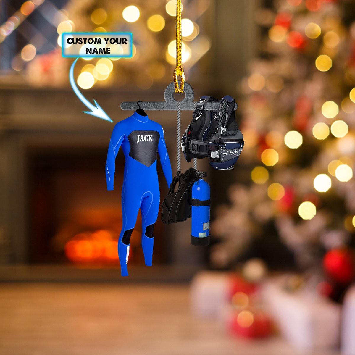 Scuba Diver custom name hanging ornament