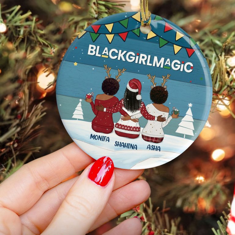 Sistas Soul Sisters black girl magic custom name Christmas ornament 3.1