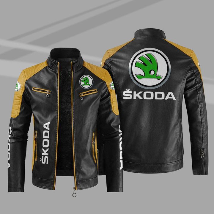 Skoda Color Block Leather Jacket1