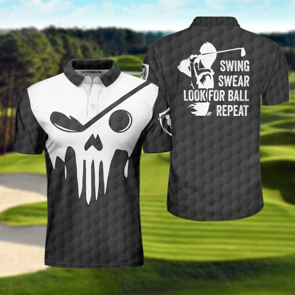 Skull Golf swing swear look for ball repeat Polo Shirt 3