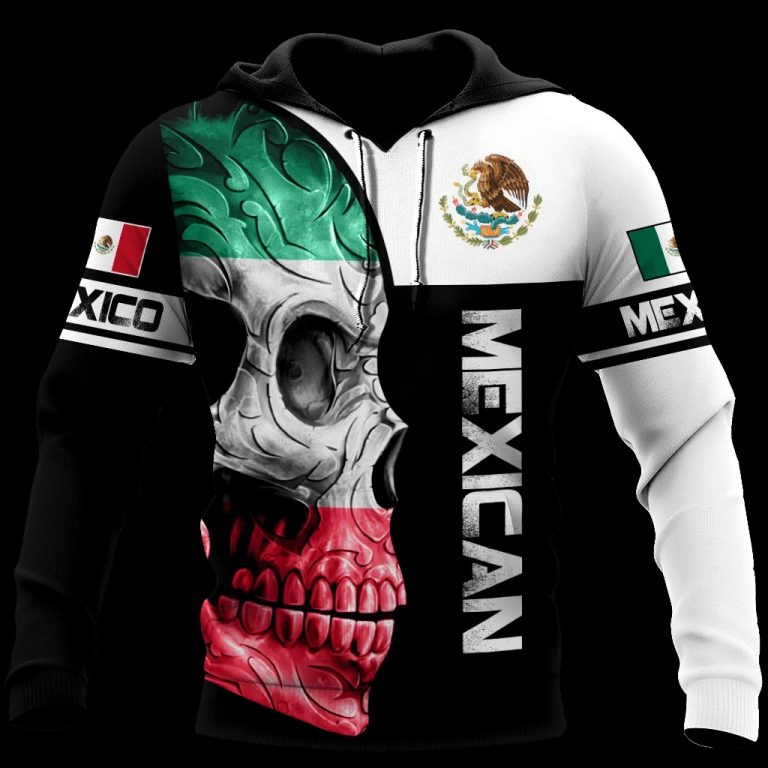 Skull Mexican flag black white 3d shirt hoodie 1