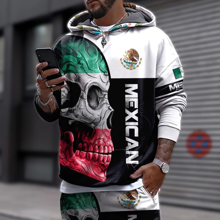 Skull Mexican flag black white 3d shirt hoodie 2