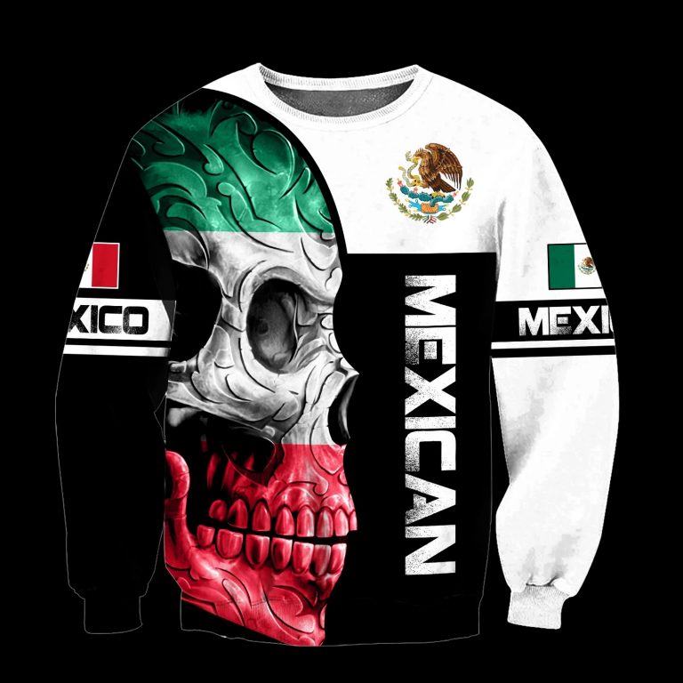 Skull Mexican flag black white 3d shirt hoodie 3