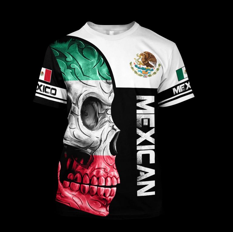 Skull Mexican flag black white 3d shirt hoodie 4