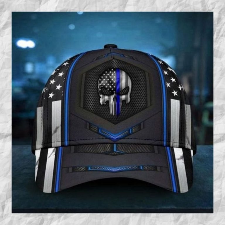 Skull Punisher blue American flag cap hat 2