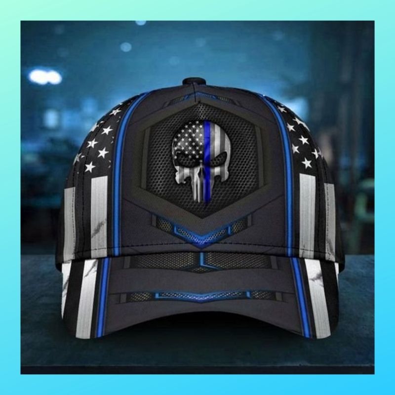 Skull Punisher blue American flag cap hat 3