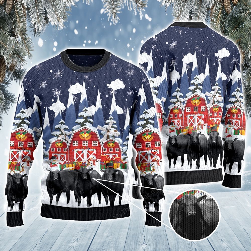 Snow Farm Black Angus Cattle Christmas Gift sweater sweatshirt 1