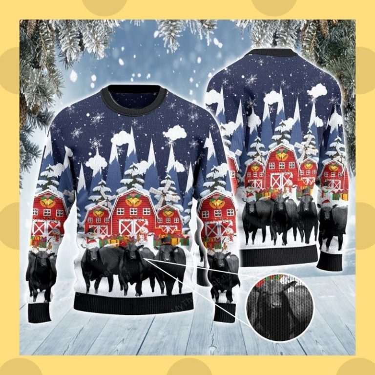 Snow Farm Black Angus Cattle Christmas Gift sweater sweatshirt 2