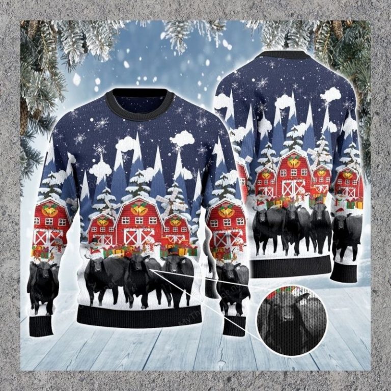 Snow Farm Black Angus Cattle Christmas Gift sweater sweatshirt 3