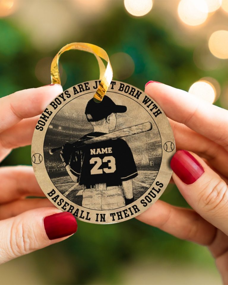 Some boys are just born with baseball in their souls custom name and number hanging ornament 2