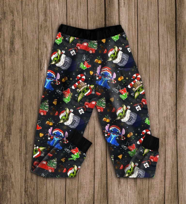 Stitch And Baby Yoda Christmas Tree Pajamas Set 2 Stitch and Baby Yoda Christmas tree pajamas set 2
