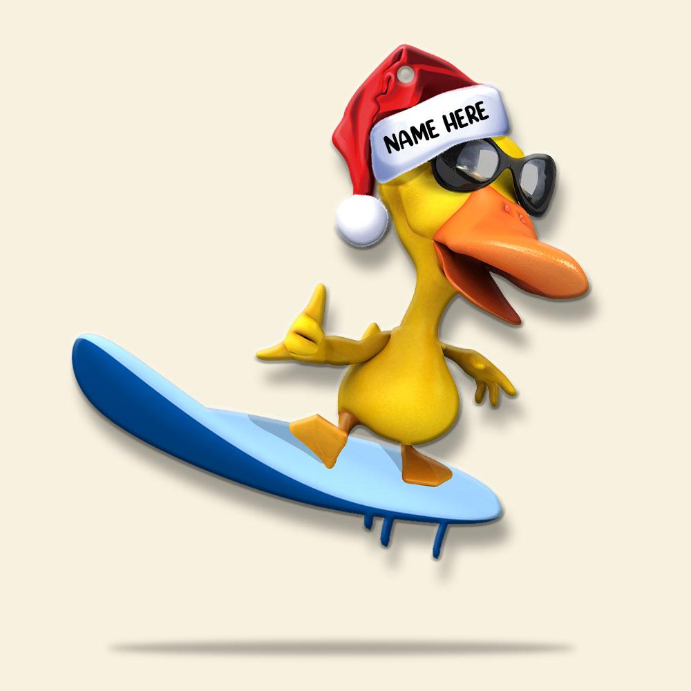 Surfing Yellow Duck Christmas custom personalized name ornament
