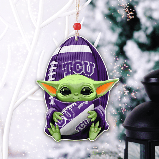 Baby Yoda TCU Horned Frogs NCAA1 Wooden Ornament 3 TCU Horned Frogs NCAA1 Wooden Ornament3