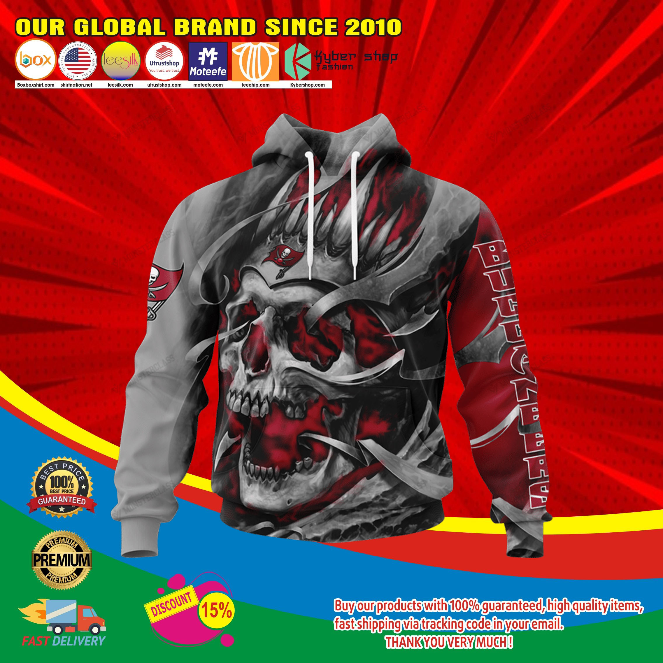 Tampa bay buccaneers skull jersey hoodie4