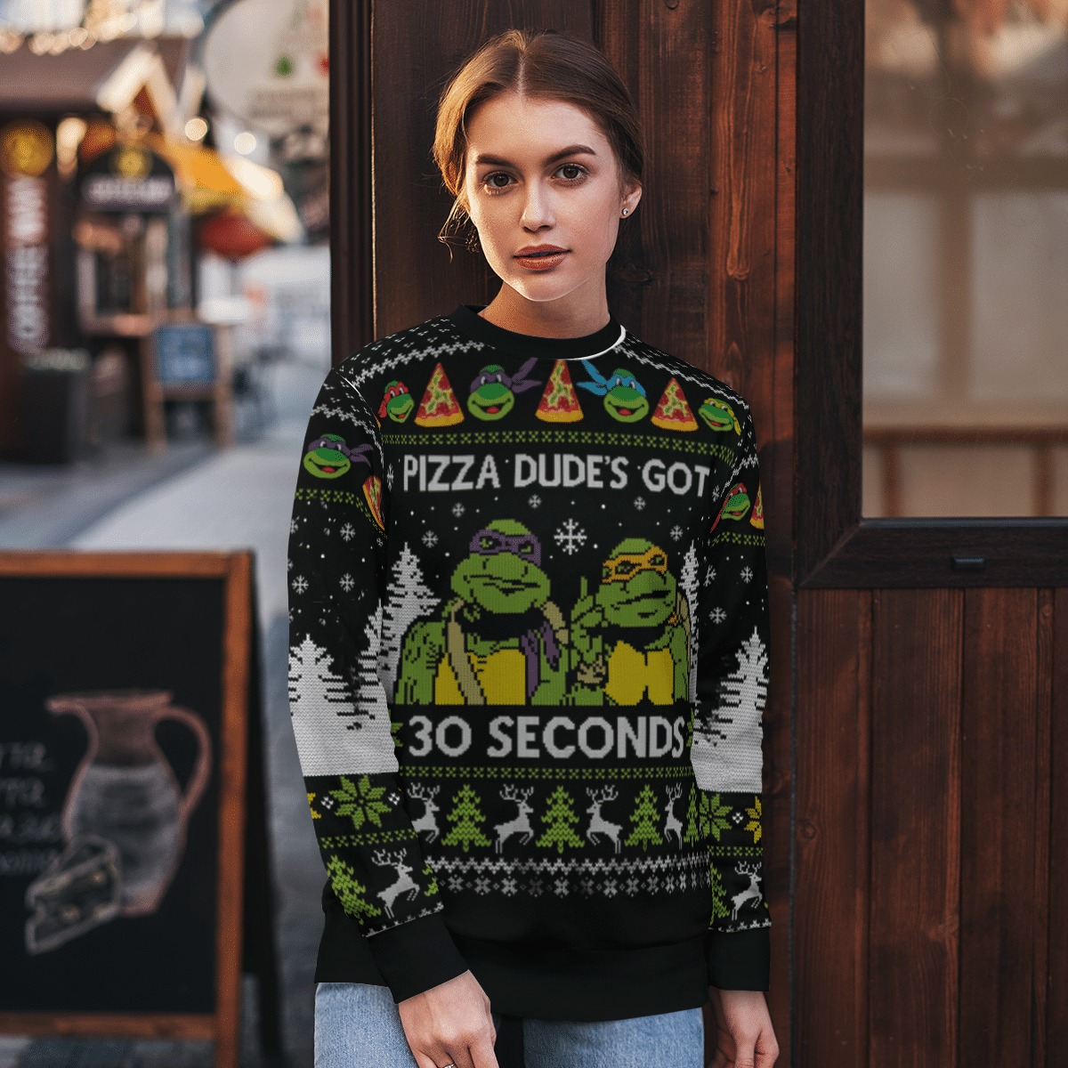 Teenage Mutant Ninja Turtles Pizza Dude's got 30 seconds ugly sweater 2 Teenage Mutant Ninja Turtles Pizza Dudes got 30 seconds ugly sweater 1