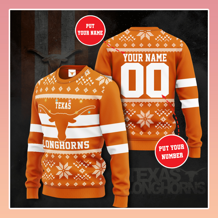 Texas Longhorns Custom Name Christmas Sweater 4 Texas Longhorns Custom Name Christmas Sweater2
