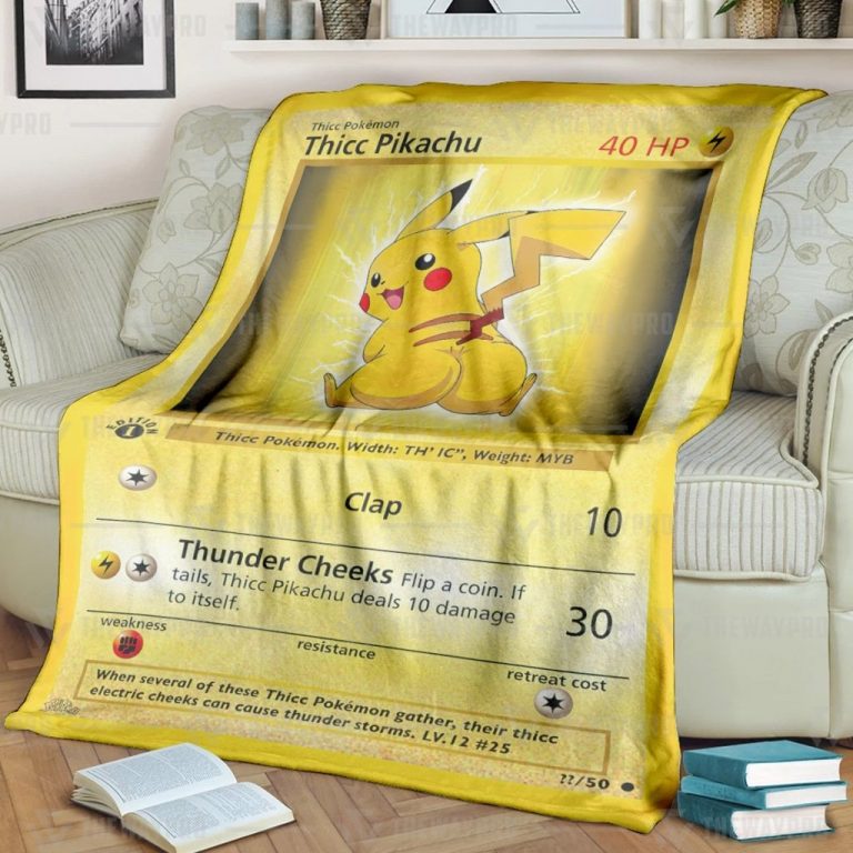 Thicc Pikachu Pokemon fleece blanket rug 1