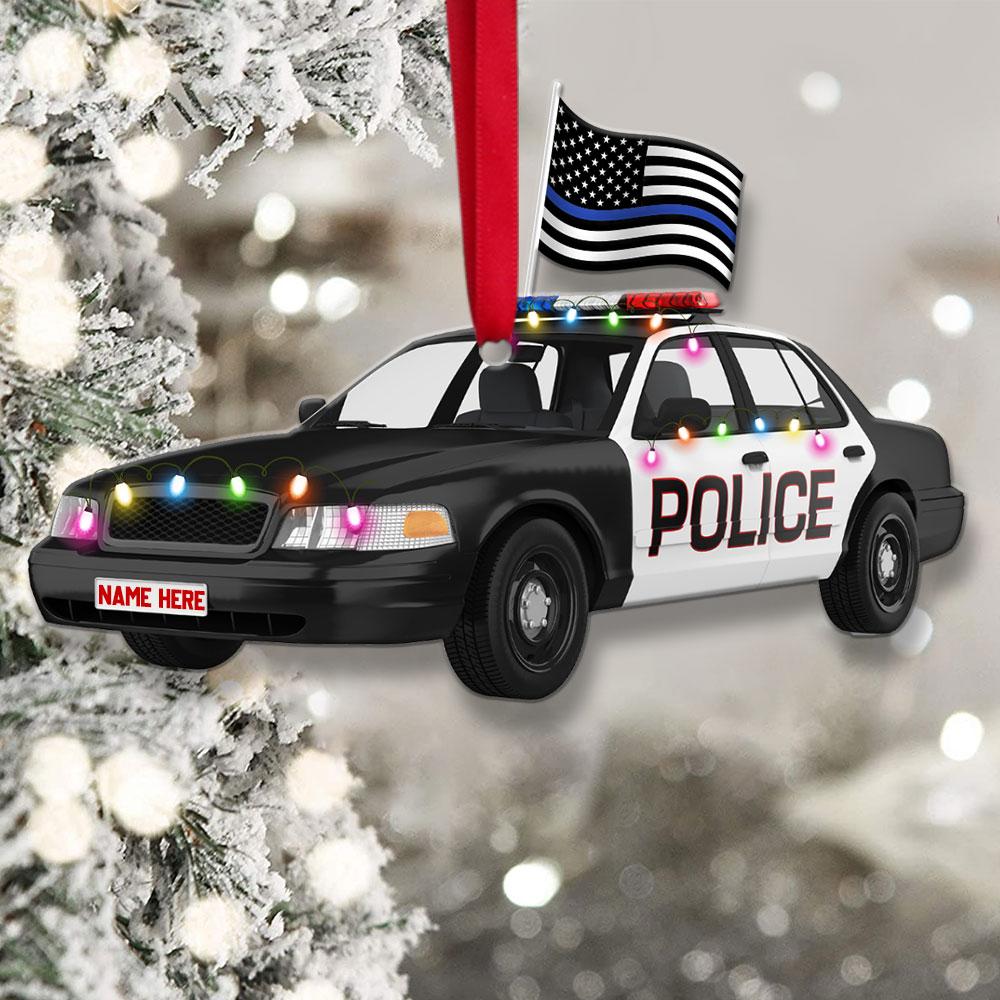Thin blue line Police Christmas custom name hanging ornament 2
