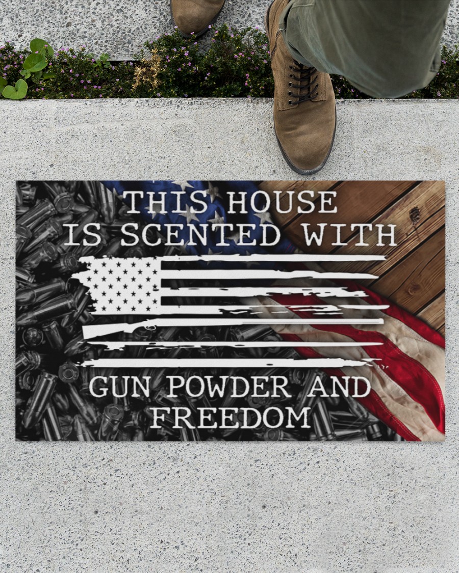 This house is scented with gun powder and freedom American flag doormat 1