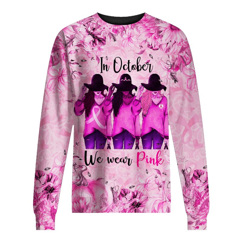 Three girl flowers Breast Cancer In October We Wear Pink 3d shirt, hoodie 4 Three girl flowers Breast Cancer In October We Wear Pink 3d shirt hoodie 5